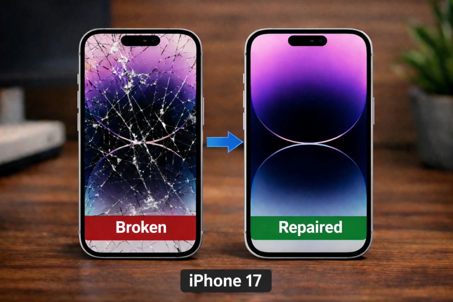 iPhone 17 cracked screen and after repaired